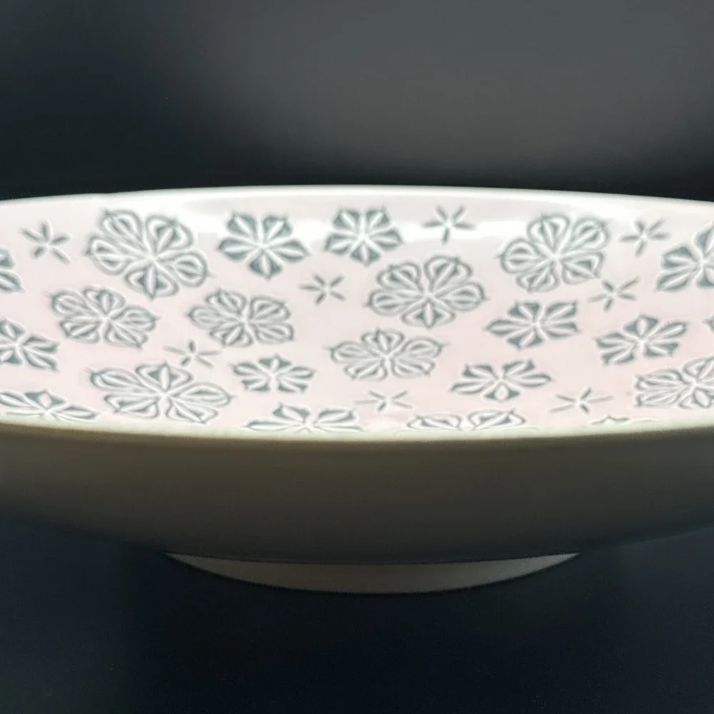 Roselane Pottery Serving Bowl California Large Vintage Atomic Snowflake Pink 60s